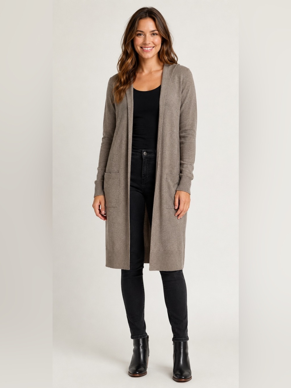 Debut Womens Open Front Tan Cardigan Sweater with Pockets Size Small/Medium